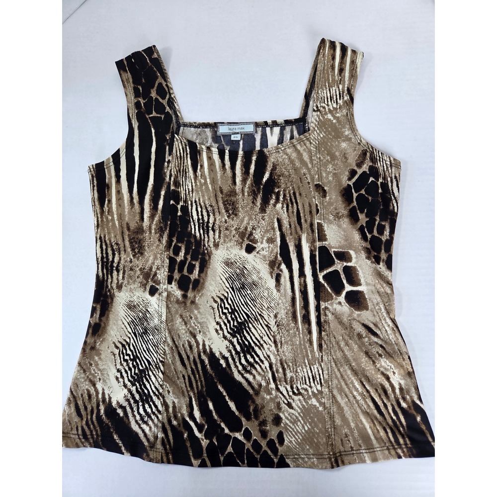 Laura Max Womens Brown Black Animal Print Square Neck Tank Top Petite Small